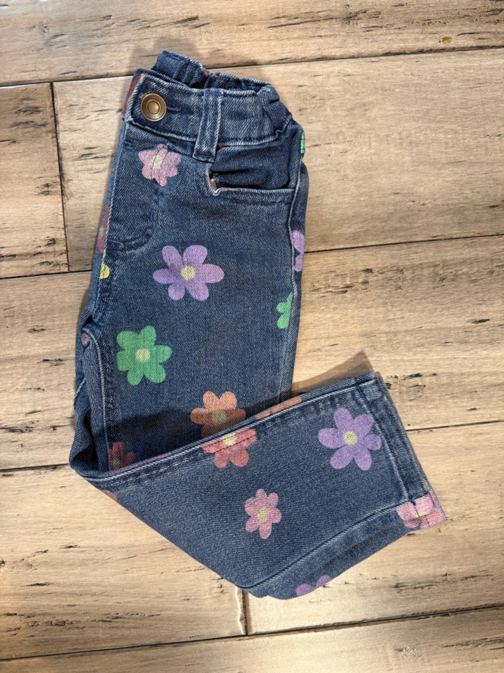 Girls Floral Print Denim Jeans - Multi Flower Colors